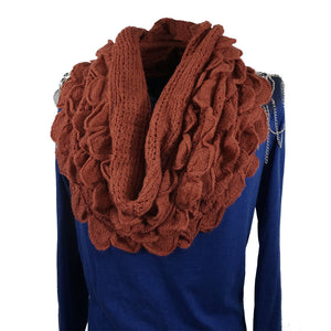 Knitted Ruffle Soft Infinity Loop Scarf  Warm Winter  Stretchy Elegant Neck Warmer