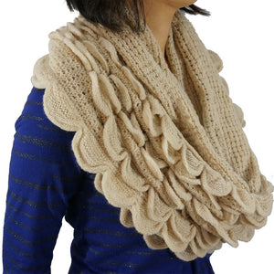 Knitted Ruffle Soft Infinity Loop Scarf  Warm Winter  Stretchy Elegant Neck Warmer