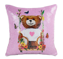 Load image into Gallery viewer, 16&quot;x16&quot; Shiny Bear Sequin Reversible Magic Decorative Throw Pillow