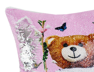 K-Cliffs 16"x16" Shiny Bear Sequin Reversible Magic Decorative Throw Pillow