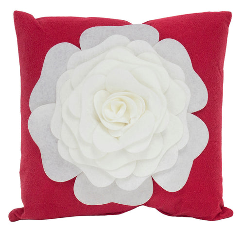 Large Felt 3D  Decorative Rose Throw Pillow 17 x 17 Inch