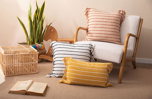 Stitch Line Woven Fringe Cotton Decorative Throw Pillow