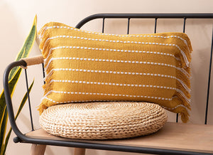 Stitch Line Woven Fringe Cotton Decorative Throw Pillow