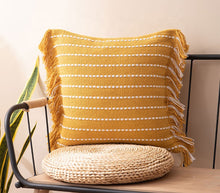 Load image into Gallery viewer, Stitch Line Woven Fringe Cotton Decorative Throw Pillow