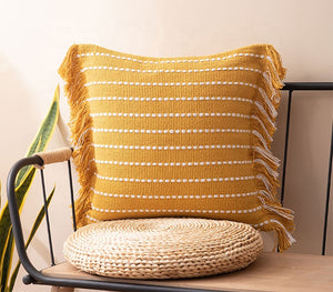 Multi Sized Stitch Line Woven Fringe Cotton Decorative Throw Pillow