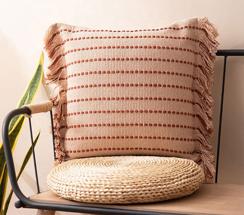 Multi Sized Stitch Line Woven Fringe Cotton Decorative Throw Pillow