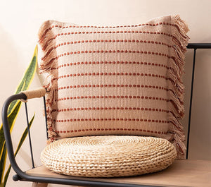 Stitch Line Woven Fringe Cotton Decorative Throw Pillow