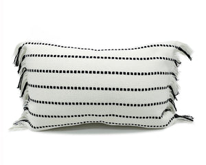 Stitch Line Woven Fringe Cotton Decorative Throw Pillow