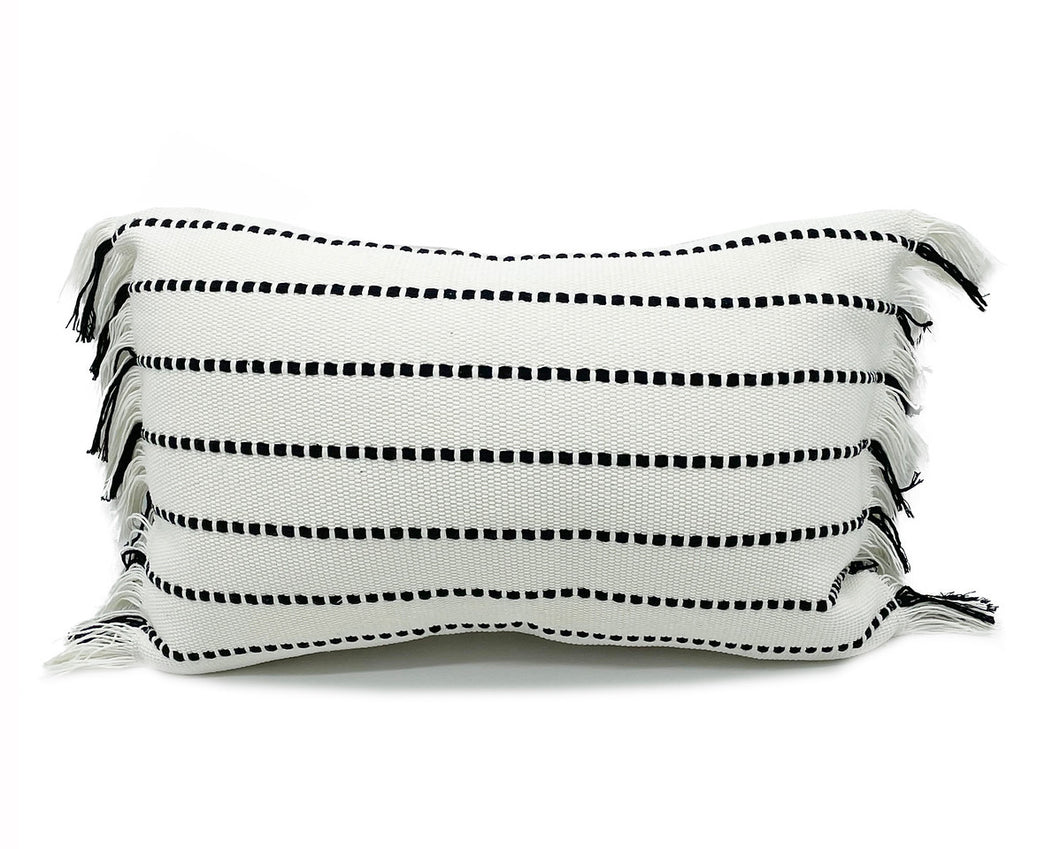 Multi Sized Stitch Line Woven Fringe Cotton Decorative Throw Pillow