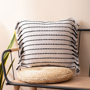 Multi Sized Stitch Line Woven Fringe Cotton Decorative Throw Pillow