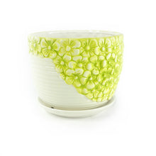 Load image into Gallery viewer, K-Cliffs Lime Yellow Daisies Triple Ceramic Planter Pot 3 Set w/ Water Draining Hole and Saucer (Plants not included)