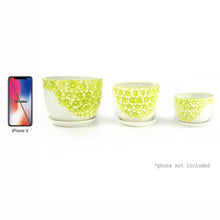 Load image into Gallery viewer, K-Cliffs Lime Yellow Daisies Triple Ceramic Planter Pot 3 Set w/ Water Draining Hole and Saucer (Plants not included)