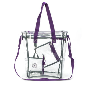 K-Cliffs Clear Tote See Through Messenger Work Bag Transparent Zippered Bookbag with Cell Phone Pouch & Coin Pouch
