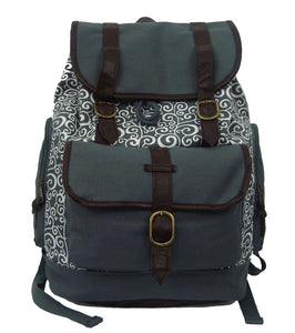 K-Cliffs Printed Cotton Laptop Backpack Canvas Student Bookbag Travel Daypack w/ Swirl Pattern Cotton | Fits 15.6" Laptops Grey Brown Chevron Paisley Wholesale Bulk Case Pack of 18pcs