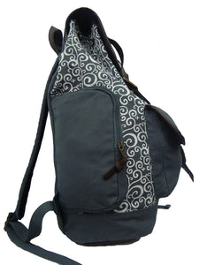 K-Cliffs Printed Cotton Laptop Backpack Canvas Student Bookbag Travel Daypack w/ Swirl Pattern Cotton | Fits 15.6" Laptops Grey Brown Chevron Paisley Wholesale Bulk Case Pack of 18pcs