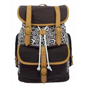 K-Cliffs Printed Cotton Laptop Backpack Canvas Student Bookbag Travel Tablet Daypack with Swirl Pattern Fits 15" Laptops Grey Brown Chevron Paisley Wholesale Bulk Mix Pack