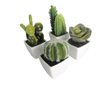 Load image into Gallery viewer, K-Cliffs Artificial Mini Succulent 3&quot; to 5&quot; Green Cactus Plants in White Ceramic Cube Shape Pot 4pcs Set