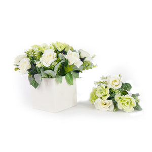 Beautiful Elegant Home Decor Faux Rose Wedding Centerpiece Gift Handmade Arrangement in White Vase
